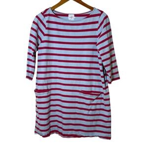 The Nines by Hatch Women Striped Shift Dress M Blue Red Pockets Tunic Maternity